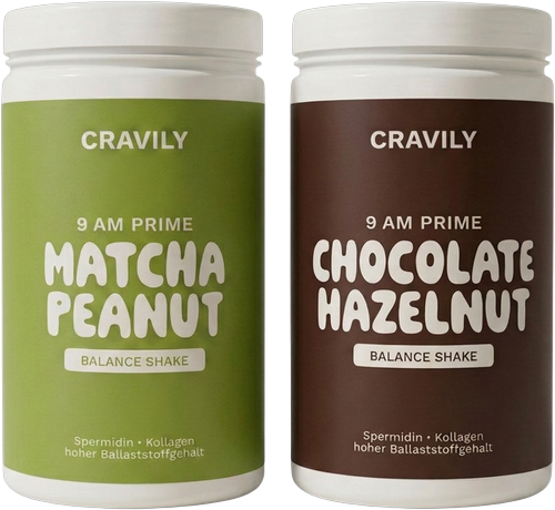 2 Dosen CRAVILY: 1× Matcha Peanut, 1× Chocolate Hazelnut